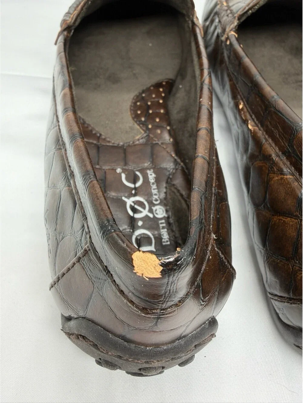 Born Driving Loafers Andes Brown Leather Faux Crocodile Men's Size 8/39